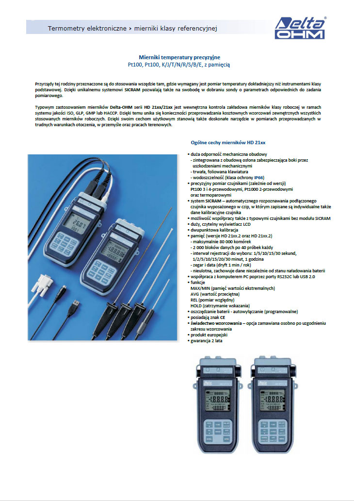Mierniki temperatury serii HD21xx Delta OHM